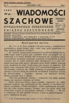 Wiadomości Szachowe Warszawskiego Okręgowego Związku Szachowego. 1935, nr 7