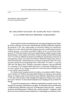 Od lokalnego katalogu do globalnej bazy danych : 20 lat komputeryzacji Biblioteki Jagiellońskiej