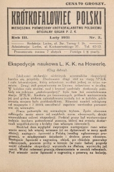 Krótkofalowiec Polski : miesięcznik poświęcony krótkofalarstwu polskiemu : oficjalny organ P.Z.K. 1931, nr 2