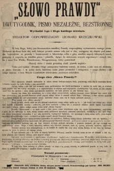 Słowo Prawdy : dwutygodnik : pismo niezależne, bezstronne. 1894, słowo wstępne