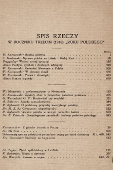 Rok Polski : czasopismo poświęcone zagadnieniom życia narodowego. 1918, spis rzeczy