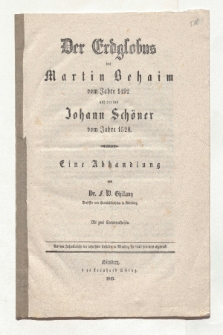 Der Erdglobus des Martin Behaim vom Jahre 1422 (Drucktitel)