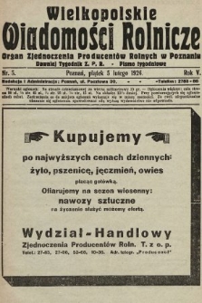 Wielkopolskie Wiadomości Rolnicze : organ Zjednoczenia Producentów Rolnych. 1926, nr 5