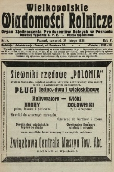 Wielkopolskie Wiadomości Rolnicze : organ Zjednoczenia Producentów Rolnych. 1926, nr 8