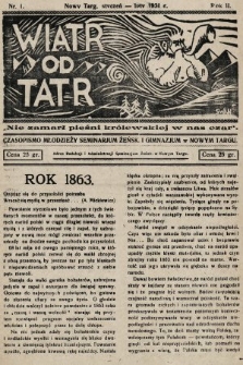 Wiatr od Tatr : czasopismo młodzieży Seminarium Żeńsk. i Gimnazjum w Nowym Targu. 1931, nr 1