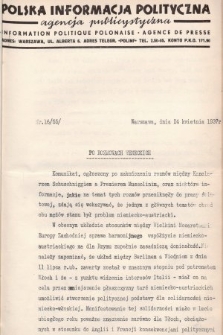 Polska Informacja Polityczna : agencja publicystyczna = Information Politique Polonaise : agence de presse. 1937, nr 16 (55)
