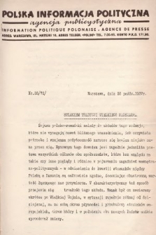 Polska Informacja Polityczna : agencja publicystyczna = Information Politique Polonaise : agence de presse. 1937, nr 33 (72)