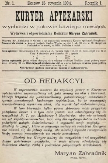 Kuryer Aptekarski. 1894, nr 1