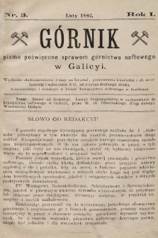 Górnik : pismo poświęcone sprawom górnictwa naftowego w Galicyi. 1882, nr 3