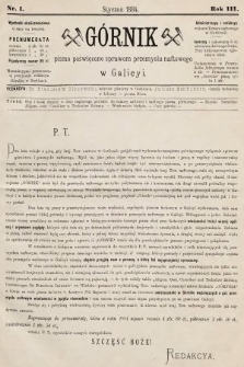 Górnik : pismo poświęcone sprawom górnictwa naftowego w Galicyi. 1884, nr 1