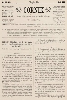 Górnik : pismo poświęcone sprawom górnictwa naftowego w Galicyi. 1884, nr 12 i 13