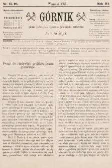 Górnik : pismo poświęcone sprawom górnictwa naftowego w Galicyi. 1884, nr 15 i 16