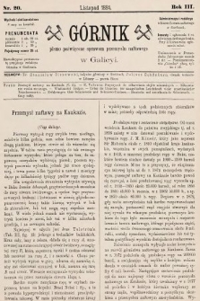 Górnik : pismo poświęcone sprawom górnictwa naftowego w Galicyi. 1884, nr 20