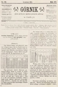 Górnik : pismo poświęcone sprawom górnictwa naftowego w Galicyi. 1884, nr 24