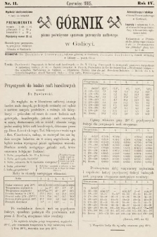 Górnik : pismo poświęcone sprawom górnictwa naftowego w Galicyi. 1885, nr 11