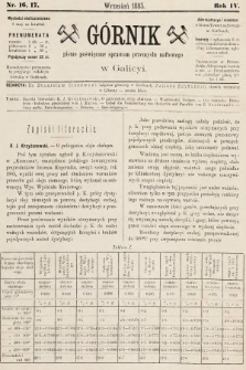 Górnik : pismo poświęcone sprawom górnictwa naftowego w Galicyi. 1885, nr 16 i 17
