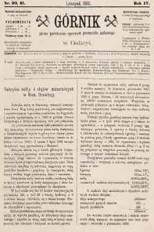 Górnik : pismo poświęcone sprawom górnictwa naftowego w Galicyi. 1885, nr 20 i 21