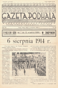 Gazeta Podhala : tygodnik poświęcony sprawom Podhala, Spisza i Orawy. 1939, nr 32