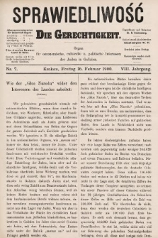 Sprawiedliwość = Die Gerechtigkeit : Organ für oeconomische, culturelle u. politische Interessen der Juden in Galizien. 1900, nr 7