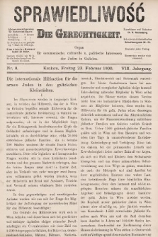 Sprawiedliwość = Die Gerechtigkeit : Organ für oeconomische, culturelle u. politische Interessen der Juden in Galizien. 1900, nr 8