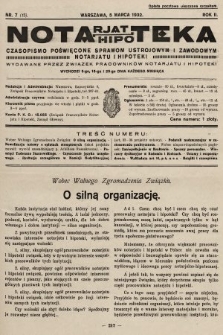 Notarjat-Hipoteka : czasopismo poświęcone sprawom ustrojowym i zawodowym notarjatu i hipoteki. 1932, nr 7