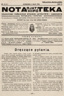 Notarjat-Hipoteka : czasopismo poświęcone sprawom ustrojowym i zawodowym notarjatu i hipoteki. 1933, nr 13