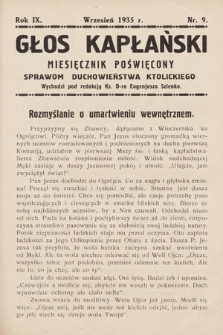 Głos Kapłański : miesięcznik poświęcony sprawom duchowieństwa katolickiego. 1935, nr 9