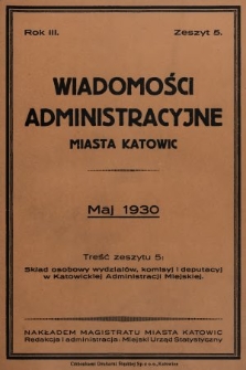 Wiadomości Administracyjne Miasta Katowic. 1930, z. 5