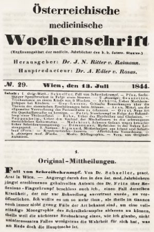 Oesterreichische Medicinische Wochenschrift als Ergänzungsblatt der Medicinischen Jahrbücher des k.k. Österreichischen Staates. 1844, nr 29