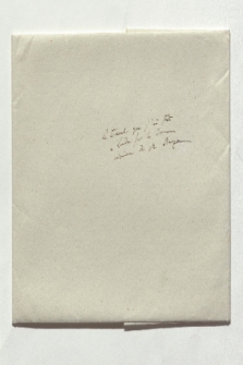 Notizen und Kartenskizzen in einem Umschlag mit der Aufschrift „Le travail que j'ai fait a Londres sur les documents originaux de Mr Bauza” (Manuskripttitel)