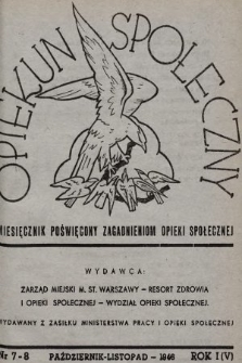 Opiekun Społeczny : miesięcznik poświęcony zagadnieniom opieki społecznej. 1946, nr 7-8