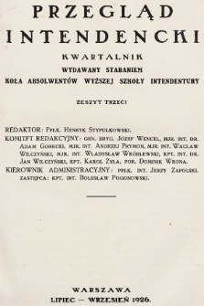 Przegląd Intendencki : kwartalnik wydawany staraniem Koła Absolwentów Wyższej Szkoły Intendentury. 1926, nr 3