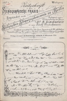 Zeitschrift für Stenographische Praxis. Jg 8, 1891, no. 1