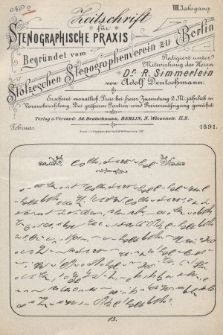 Zeitschrift für Stenographische Praxis. Jg 8, 1891, no. 2