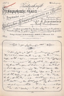 Zeitschrift für Stenographische Praxis. Jg 8, 1891, no. 5