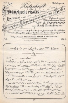 Zeitschrift für Stenographische Praxis. Jg 8, 1891, no. 7