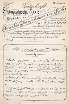 Zeitschrift für Stenographische Praxis. Jg 8, 1891, no. 8