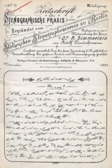 Zeitschrift für Stenographische Praxis. Jg 8, 1891, no. 11