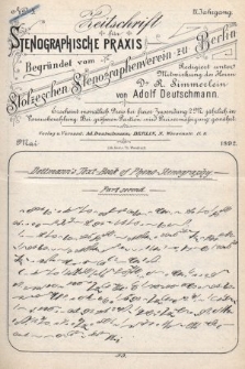 Zeitschrift für Stenographische Praxis. Jg 9, 1892, no. 5