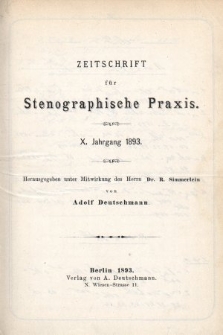 Zeitschrift für Stenographische Praxis. Jg 10, 1893, [Spis rocznika]