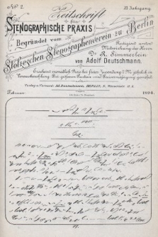 Zeitschrift für Stenographische Praxis. Jg 11, 1894, no. 2