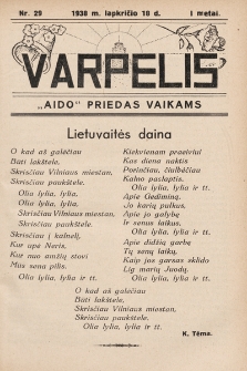 Varpelis : „Aido“ priedas vaikams. 1938, nr 29