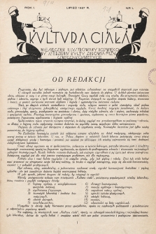 Kultura Ciała : miesięcznik ilustrowany poświęcony szerzeniu kultu zdrowia fizycznego i kosmetyce. 1927, nr 1