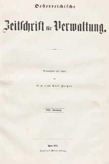 Oesterreichische Zeitschrift für Verwaltung. Jg. 8, 1875, indeksy