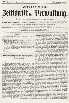 Oesterreichische Zeitschrift für Verwaltung. Jg. 8, 1875, nr 29