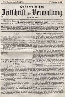 Oesterreichische Zeitschrift für Verwaltung. Jg. 11, 1878, nr 23
