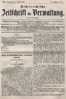Oesterreichische Zeitschrift für Verwaltung. Jg. 11, 1878, nr 31