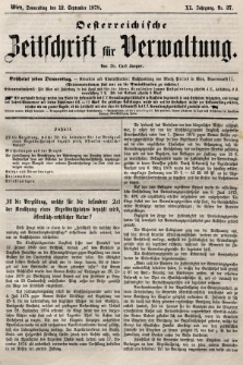 Oesterreichische Zeitschrift für Verwaltung. Jg. 11, 1878, nr 37
