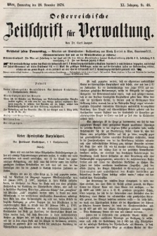 Oesterreichische Zeitschrift für Verwaltung. Jg. 11, 1878, nr 48