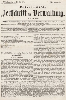 Oesterreichische Zeitschrift für Verwaltung. Jg. 12, 1879, nr 31
